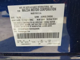 2009 Mazda 6 S Grand Touring with VIN 1YVHP82B095M22906, listed as a IAAI auction lot 41746897 with Not Provided miles and . Bid and sale history available at DreamBid. Image 9.