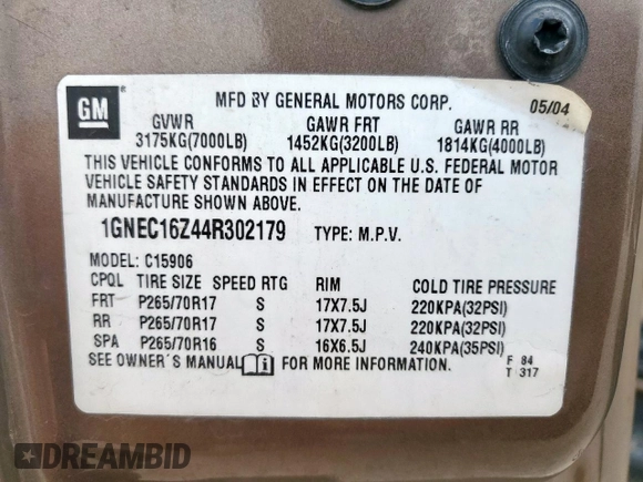 2004 Chevrolet Suburban LT z VIN 1GNEC16Z44R302179, wystawiony jako Copart lot #57956605 z przebiegiem 291 567 mil mil oraz Szkoda całkowita • Salvage title. Historia ofert i sprzedaży dostępna na DreamBid. Obrazek 13.
