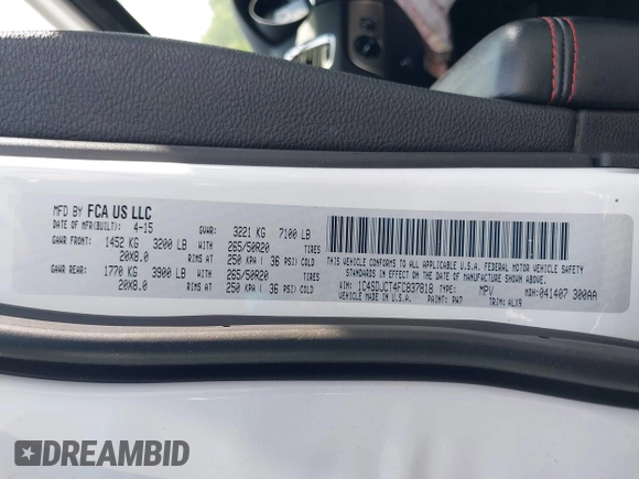 2015 Dodge Durango R/T с VIN 1C4SDJCT4FC837818, выставлен на аукционе IAAI как лот 42127822 с пробегом 107 000 миль миль и . История ставок и продаж доступна на DreamBid. Изображение 9.