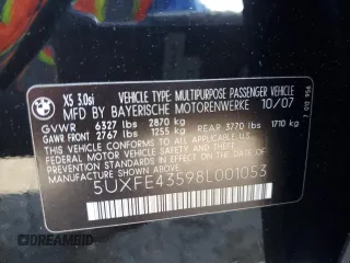 2008 BMW X5 3.0si z VIN 5UXFE43598L001053, wystawiony jako Copart lot #56243905 z przebiegiem 118 089 mil mil oraz Szkoda całkowita • Salvage title. Historia ofert i sprzedaży dostępna na DreamBid. Obrazek 14.