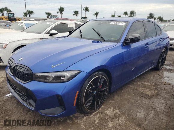 2024 BMW 3 Series M340i with VIN 3MW49FS06R8E18148, listed as a Copart auction lot 76100624 with 0 mi miles and Non Repairable. Bid and sale history available at carsss.com. Image 1.