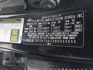 2011 Kia Sorento LX with VIN 5XYKTDA15BG033653, listed as a IAAI auction lot 41844960 with 227,336 mi miles. Bid and sale history available at carsss.com. Image 9.