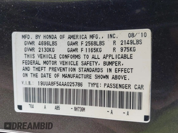 2010 Acura TL Tech with VIN 19UUA8F54AA025786, listed as a IAAI auction lot 40764105 with 154,130 mi miles. Bid and sale history available at carsss.com. Image 9.