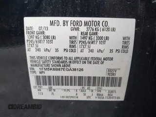 2014 Ford Explorer z VIN 1FM5K8B87EGA38126, wystawiony jako IAAI lot #42527147 z przebiegiem 172 240 mil mil oraz . Historia ofert i sprzedaży dostępna na DreamBid. Obrazek 9.