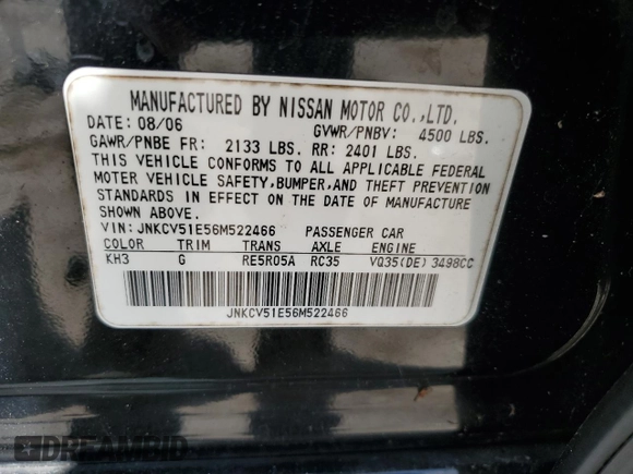 2006 Infiniti G35 with VIN JNKCV51E56M522466, listed as a Copart auction lot 69492274 with Not Provided miles and Clean Title. Bid and sale history available at DreamBid. Image 13.