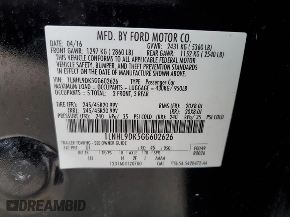2016 Lincoln MKS z VIN 1LNHL9DK5GG602626, wystawiony jako Copart lot #50748125 z przebiegiem 118 884 mil mil oraz Szkoda całkowita • Salvage title. Historia ofert i sprzedaży dostępna na DreamBid. Obrazek 12.