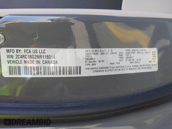 2022 Chrysler Pacifica Touring L z VIN 2C4RC1BG2NR118014, wystawiony jako IAAI lot #41869586 z przebiegiem 87 689 mil mil oraz . Historia ofert i sprzedaży dostępna na DreamBid. Obrazek 9.