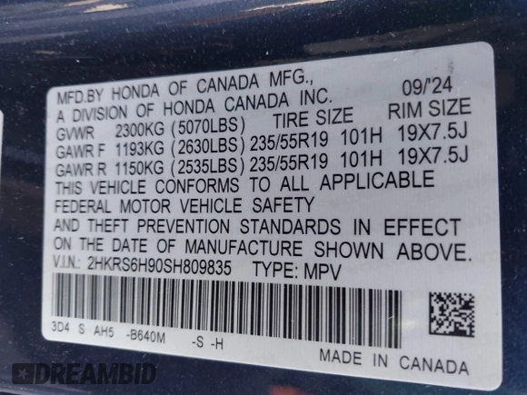 2025 Honda CR-V Sport Touring with VIN 2HKRS6H90SH809835, listed as a IAAI auction lot 42060201 with 9,358 mi miles and . Bid and sale history available at DreamBid. Image 9.