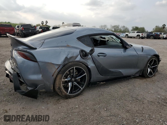 2021 Toyota GR Supra 3.0 with VIN WZ1DB0C00MW045841, listed as a Copart auction lot 47755165 with 0 mi miles and Salvage Title. Bid and sale history available at carsss.com. Image 3.