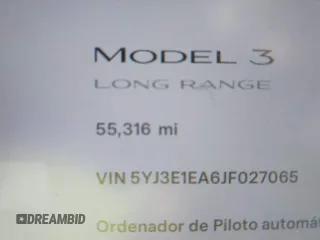 2018 Tesla Model 3 Long Range Battery with VIN 5YJ3E1EA6JF027065, listed as a IAAI auction lot 40532631 with 55,316 mi miles. Bid and sale history available at carsss.com. Image 16.