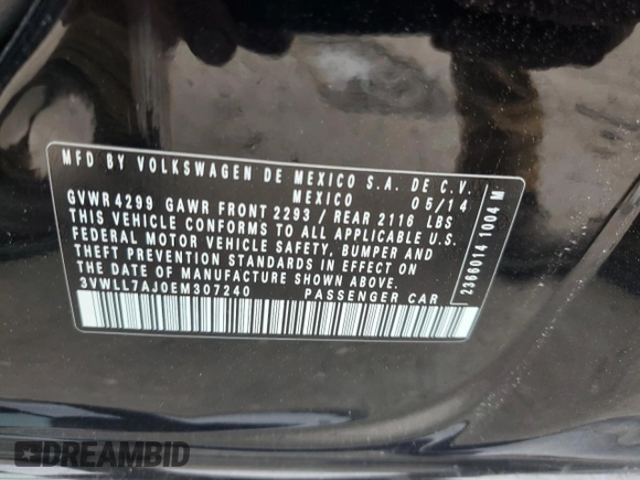 2014 Volkswagen Jetta TDI w/Premium with VIN 3VWLL7AJ0EM307240, listed as a Copart auction lot 59022185 with 104,600 mi miles and Salvage title. Bid and sale history available at DreamBid. Image 12.