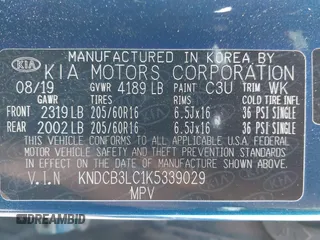 2019 Kia Niro LX with VIN KNDCB3LC1K5339029, listed as a IAAI auction lot 41506669 with 1 mi miles. Bid and sale history available at carsss.com. Image 9.
