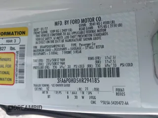 2017 Ford Fusion SE with VIN 3FA6P0HD5HR294185, listed as a IAAI auction lot 41818547 with 115,008 mi miles. Bid and sale history available at carsss.com. Image 9.