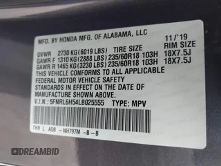 2020 Honda Odyssey EX with VIN 5FNRL6H54LB025555, listed as a IAAI auction lot 42512480 with 95,425 mi miles and . Bid and sale history available at DreamBid. Image 9.