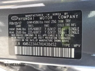 2017 Hyundai Tucson SE with VIN KM8J23A47HU438452, listed as a Copart auction lot 53251835 with 82,859 mi miles and Salvage Title. Bid and sale history available at DreamBid. Image 12.