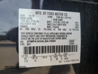 2020 Ford Edge Titanium z VIN 2FMPK3K94LBA15685, wystawiony jako Copart lot #54094585 z przebiegiem Nie podano mil oraz Szkoda całkowita • Salvage title. Historia ofert i sprzedaży dostępna na DreamBid. Obrazek 13.