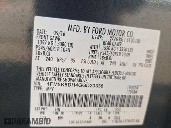 2016 Ford Explorer XLT z VIN 1FM5K8DH4GGD20336, wystawiony jako Copart lot #58873765 z przebiegiem 174 293 mil mil oraz Czysty tytuł • Clean title. Historia ofert i sprzedaży dostępna na DreamBid. Obrazek 10.