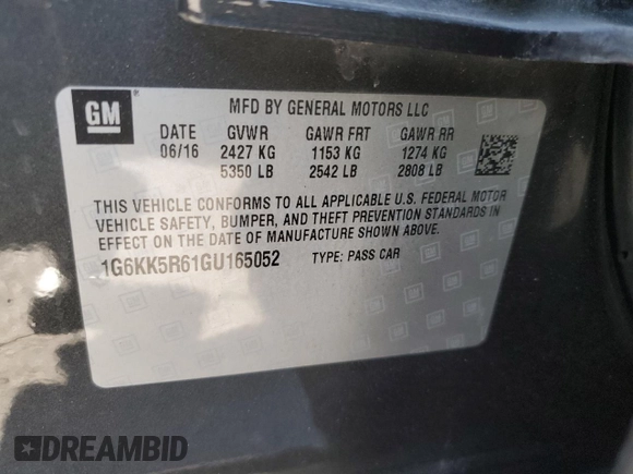2016 Cadillac CT6 Platinum AWD with VIN 1G6KK5R61GU165052, listed as a Copart auction lot 54900225 with 73,146 mi miles and Salvage title. Bid and sale history available at DreamBid. Image 12.