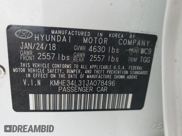 2018 Hyundai Sonata Hybrid Limited with VIN KMHE34L31JA078496, listed as a Copart auction lot 53754194 with 96,918 mi miles and Salvage Title. Bid and sale history available at carsss.com. Image 12.