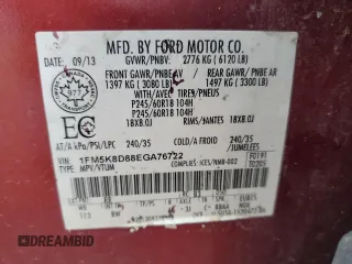 2014 Ford Explorer XLT z VIN 1FM5K8D88EGA76722, wystawiony jako Copart lot #54933635 z przebiegiem 172 176 mil mil oraz Szkody całkowita. Historia ofert i sprzedaży dostępna na DreamBid. Obrazek 13.