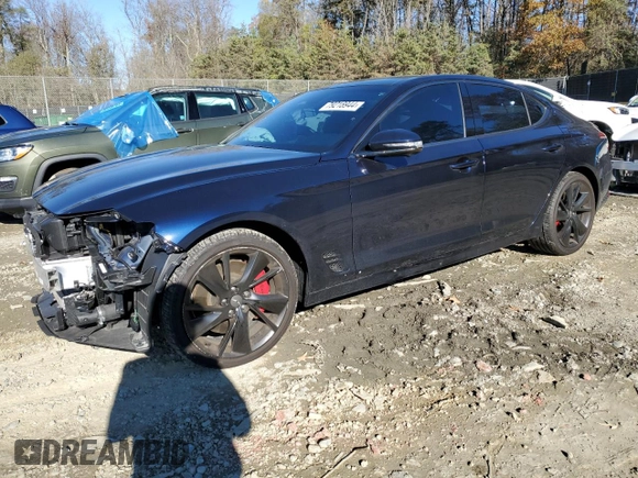 2023 Genesis G70 3.3T with VIN KMTG54TE9PU110984, listed as a Copart auction lot 79218944 with 16,702 mi miles and Salvage title. Bid and sale history available at DreamBid. Image 1.
