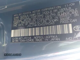 2010 Toyota Yaris с VIN JTDJT4K30A5299343, выставлен на аукционе IAAI как лот 40742078 с пробегом 189 612 миль миль и . История ставок и продаж доступна на DreamBid. Изображение 9.