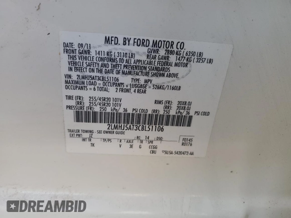 2012 Lincoln MKT EcoBoost with VIN 2LMHJ5AT3CBL51106, listed as a Copart auction lot 80360094 with 67,386 mi miles and Non Repairable. Bid and sale history available at DreamBid. Image 14.