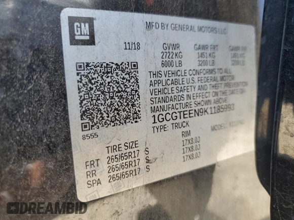 2019 Chevrolet Colorado 4WD ZR2 with VIN 1GCGTEEN9K1185993, listed as a Copart auction lot 56245175 with 66,878 mi miles and Non repairable. Bid and sale history available at DreamBid. Image 13.