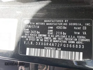 2015 Kia Optima SX with VIN 5XXGR4A72FG366833, listed as a IAAI auction lot 41726219 with 144,664 mi miles and . Bid and sale history available at carsss.com. Image 9.