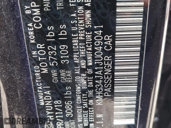 2018 Genesis G90 Premium z VIN KMHG34JA1JU049041, wystawiony jako Copart lot #56941235 z przebiegiem 66 778 mil mil oraz Szkody całkowita. Historia ofert i sprzedaży dostępna na DreamBid. Obrazek 12.