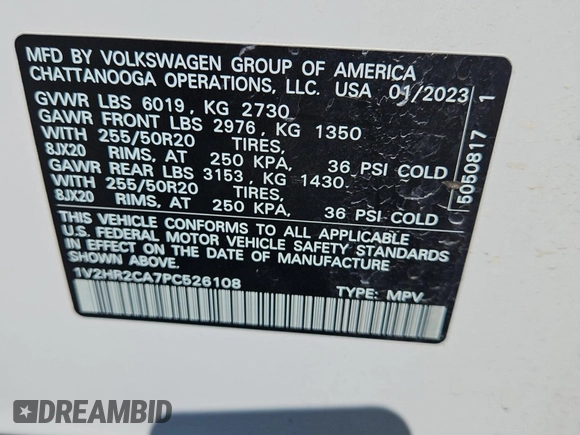 2023 Volkswagen Atlas SE с VIN 1V2HR2CA7PC526108, выставлен на аукционе IAAI как лот 42844449 с пробегом 38 696 миль миль и . История ставок и продаж доступна на DreamBid. Изображение 13.