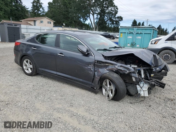 2015 Kia Optima LX with VIN KNAGM4A79F5631926, listed as a Copart auction lot 61419675 with Not provided miles and Salvage title. Bid and sale history available at DreamBid. Image 4.
