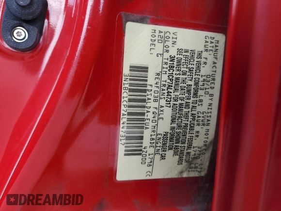 2010 Nissan Versa 1.8 SL with VIN 3N1BC1CP7AL447317, listed as a Copart auction lot 51685555 with 145,147 mi miles and Salvage Title. Bid and sale history available at carsss.com. Image 12.
