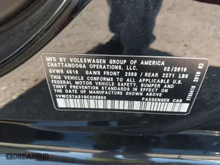 2016 Volkswagen Passat 1.8T SEL Premium with VIN 1VWCS7A31GC035550, listed as a IAAI auction lot 41478977 with 126,190 mi miles. Bid and sale history available at carsss.com. Image 9.