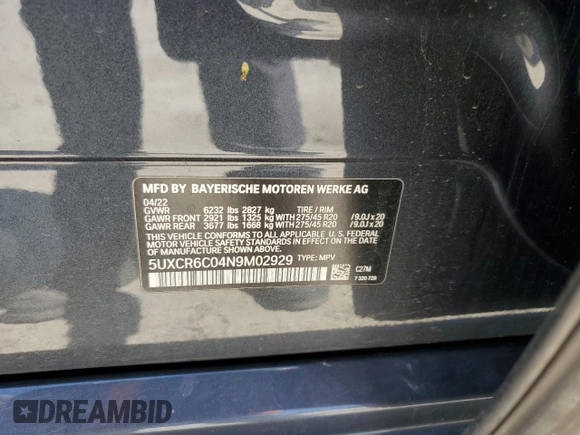 2022 BMW X5 xDrive40i z VIN 5UXCR6C04N9M02929, wystawiony jako Copart lot #56484785 z przebiegiem 53 563 mil mil oraz Szkoda całkowita • Salvage title. Historia ofert i sprzedaży dostępna na DreamBid. Obrazek 14.