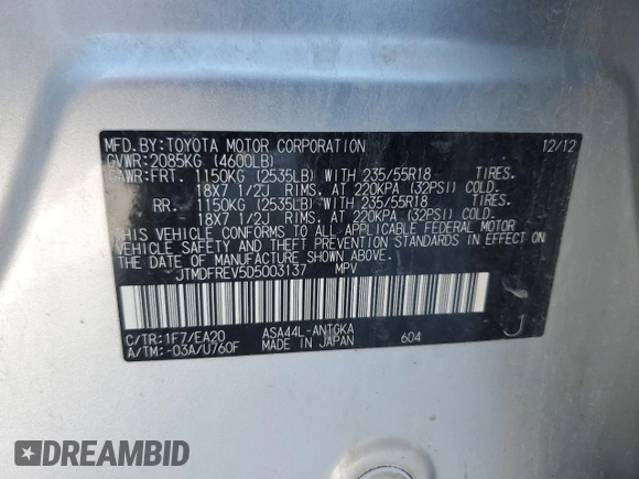 2013 Toyota RAV4 Limited with VIN JTMDFREV5D5003137, listed as a Copart auction lot 45752355 with 145,204 mi miles and Salvage Title. Bid and sale history available at carsss.com. Image 15.