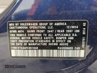 2015 Volkswagen Passat SEL Premium with VIN 1VWCV7A34FC051649, listed as a Copart auction lot 57794895 with 159,824 mi miles and Salvage title. Bid and sale history available at DreamBid. Image 13.