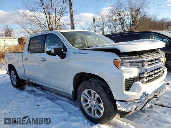 2023 Chevrolet Silverado 1500 LTZ with VIN 3GCUDGE83PG349351, listed as a Copart auction lot 42581085 with 25,034 mi miles and Salvage Title. Bid and sale history available at carsss.com. Image 4.