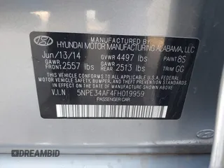 2015 Hyundai Sonata 2.4L Sport with VIN 5NPE34AF4FH019959, listed as a IAAI auction lot 41020000 with 129,535 mi miles. Bid and sale history available at carsss.com. Image 9.