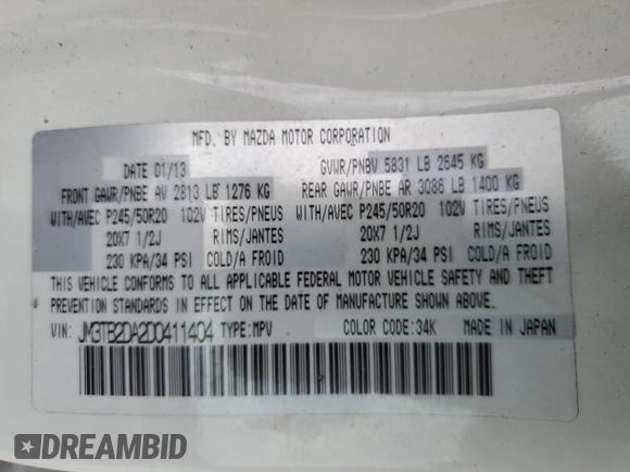 2013 Mazda CX-9 Grand Touring z VIN JM3TB2DA2D0411404, wystawiony jako Copart lot #52274675 z przebiegiem 109 476 mil mil oraz Szkoda całkowita • Salvage title. Historia ofert i sprzedaży dostępna na DreamBid. Obrazek 13.