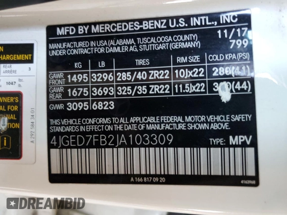 2018 Mercedes-Benz GLE 63 S AMG with VIN 4JGED7FB2JA103309, listed as a Copart auction lot 50808735 with 77,193 mi miles and Clean title. Bid and sale history available at DreamBid. Image 12.
