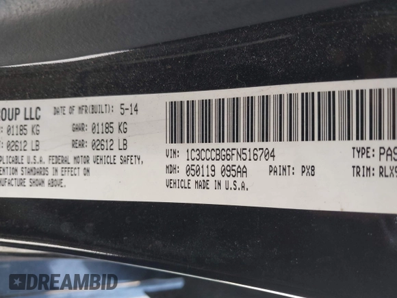 2015 Chrysler 200 S with VIN 1C3CCCBG6FN516704, listed as a IAAI auction lot 42041485 with 140,408 mi miles. Bid and sale history available at carsss.com. Image 9.