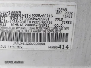 2003 Mitsubishi Outlander XLS with VIN JA4LX41G33U026899, listed as a IAAI auction lot 41380473 with 197,736 mi miles. Bid and sale history available at carsss.com. Image 9.