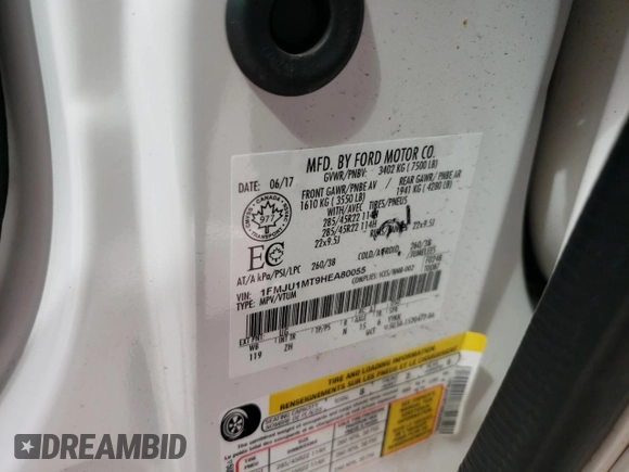 2017 Ford Expedition Platinum with VIN 1FMJU1MT9HEA80055, listed as a Copart auction lot 53562945 with 117,782 mi miles and Salvage title. Bid and sale history available at DreamBid. Image 15.