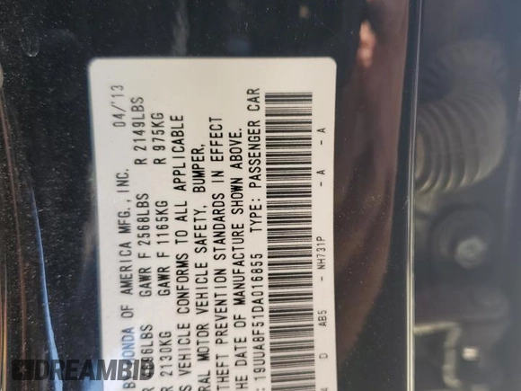 2013 Acura TL Technology z VIN 19UUA8F51DA016855, wystawiony jako Copart lot #58854655 z przebiegiem 166 034 mil mil oraz Szkoda całkowita • Salvage title. Historia ofert i sprzedaży dostępna na DreamBid. Obrazek 13.