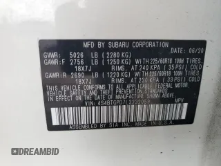 2020 Subaru Outback Touring XT with VIN 4S4BTGPD7L3232059, listed as a Copart auction lot 61237665 with 62,553 mi miles and Salvage title. Bid and sale history available at DreamBid. Image 13.