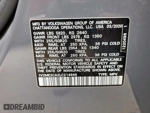 2020 Volkswagen Atlas SEL with VIN 1V2ME2CA2LC214945, listed as a Copart auction lot 50502795 with 79,757 mi miles and Clean title. Bid and sale history available at DreamBid. Image 13.