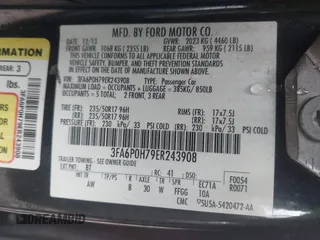 2014 Ford Fusion SE with VIN 3FA6P0H79ER243908, listed as a IAAI auction lot 41749834 with 217,196 mi miles. Bid and sale history available at carsss.com. Image 9.