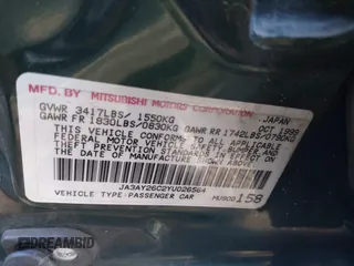 2000 Mitsubishi Mirage DE z VIN JA3AY26C2YU026564, wystawiony jako IAAI lot #42139336 z przebiegiem 53 947 mil mil oraz . Historia ofert i sprzedaży dostępna na DreamBid. Obrazek 9.