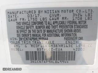 2017 Nissan Versa Sedan SV with VIN 3N1CN7AP9HL869944, listed as a IAAI auction lot 41829971 with 81,825 mi miles. Bid and sale history available at carsss.com. Image 9.